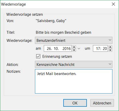 Termin für Wiedervorlage der Mail in Thunderbird setzen