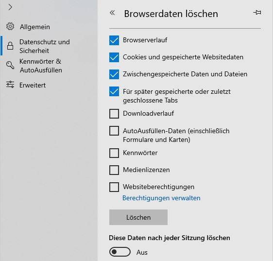 Daten nach Session löschen
