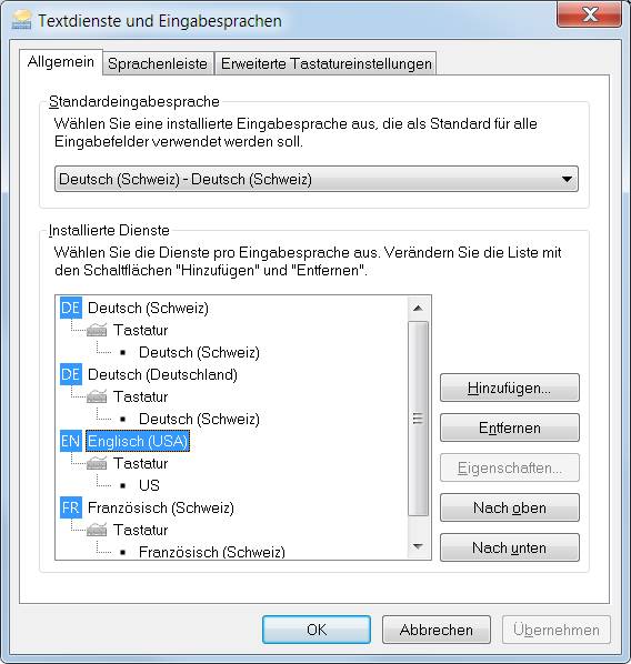 Variante 1: Löschen Sie überzählige Tastaturlayouts
