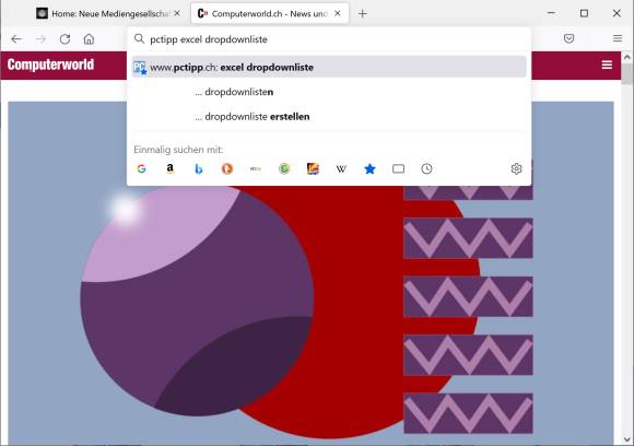 Screenshot: In der Adressleiste direkt beim PCtipp suchen