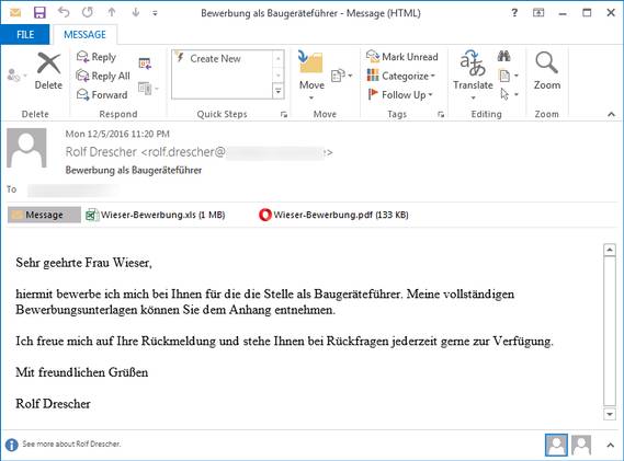 Die Mail ist überzeugend und in sauberem Deutsch verfasst