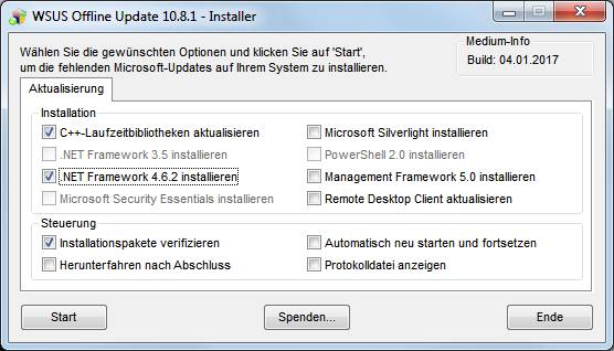 Die Bedienoberfläche des eigentlichen Installers