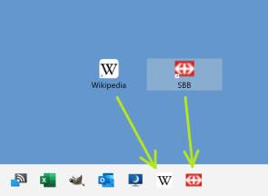 Beispiel zweier in der Taskleiste angehefteten Webseiten