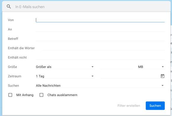 Suchformular in Gmail