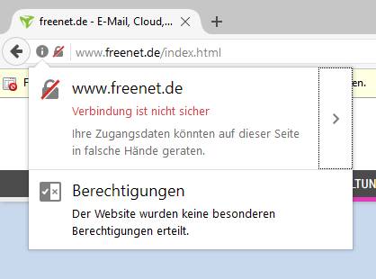 Bei nicht vorhandener HTTPS-Verbindung wird in Firefox 51 eine Warnung angezeigt