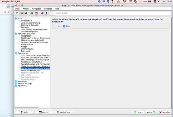 Screenshot Steuererklärungssoftware