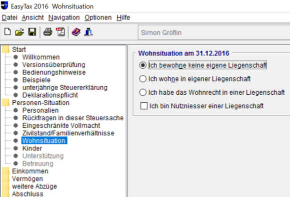 Screenshot Steuererklärungssoftware