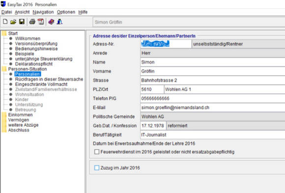 Screenshot Steuererklärungssoftware