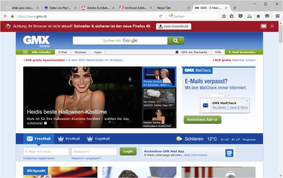 Screenshot angebliches Firefox-Update bei GMX