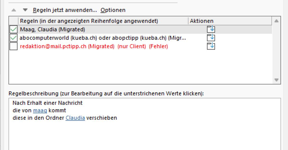 Outlook: Regeln erstellen – so gehts! - pctipp.ch