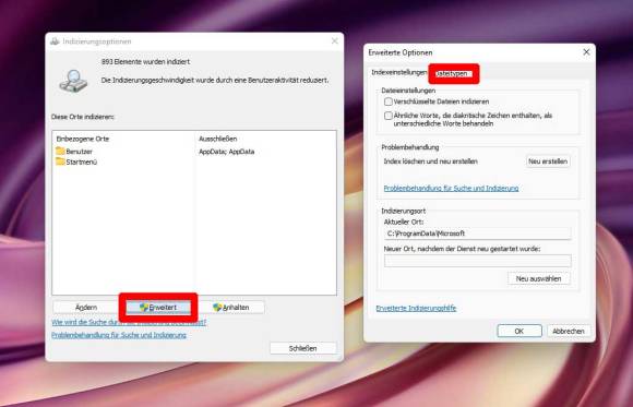 Windows 11 Indizierungseinstellungen