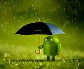 Symbolbild zeigt ein Android-Maskottchen mit Regenschirm