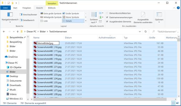 Screenshot Explorer oberste der markierten Dateien wird umbenannt