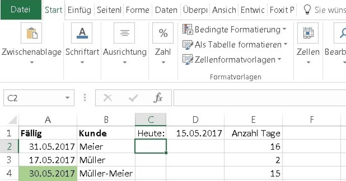 Excel Zukunftsdaten farbig markieren pctipp.ch