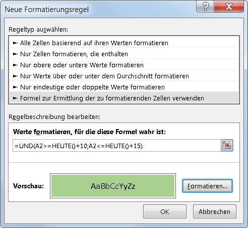 Tippen Sie die Formel für die oberste Zelle ein