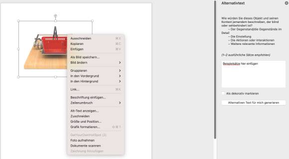 Screenshot zeigt das Eingabefeld für den Alternativtext