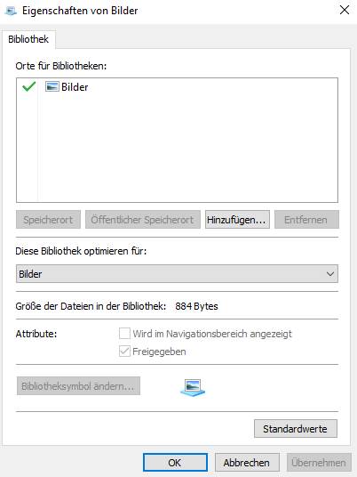 Bild 8: In den Eigenschaften Ihrer Bibliotheken können Sie weitere Speicherorte hinzufügen
