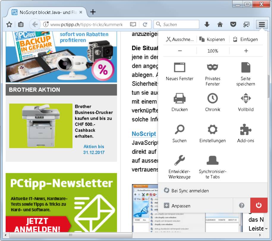 NoScript-Icon aus dem Firefox verschwunden - pctipp.ch