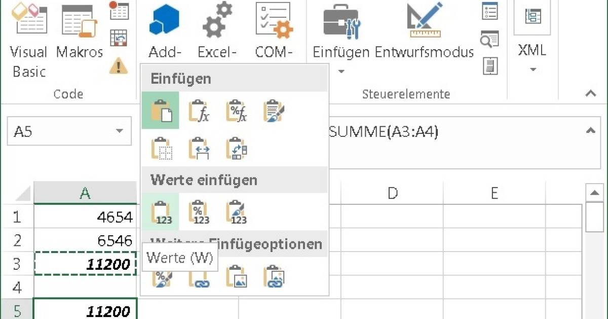 Excel Tastenkürzel für «Nur Werte einfügen» pctipp.ch