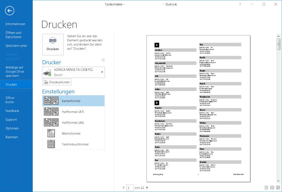 Outlook: Kontakte als Liste formatieren und drucken - pctipp.ch