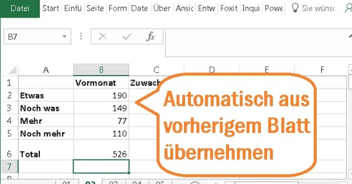 Excel: automatischer Datenübertrag aus vorherigem Blatt - pctipp.ch