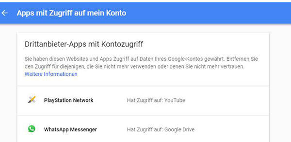 welche apps greifen auf mein google