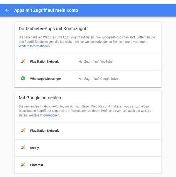 welche apps greifen auf mein google