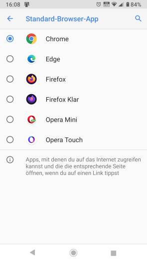 Screenshot Android Standardbrowser-Auswahl