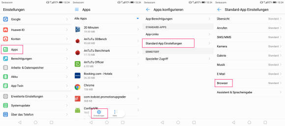 Screenshots Huawei-Einstellungen zur Browserauswahl