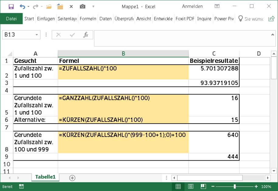 excel gib mir zufallszahlen zwischen