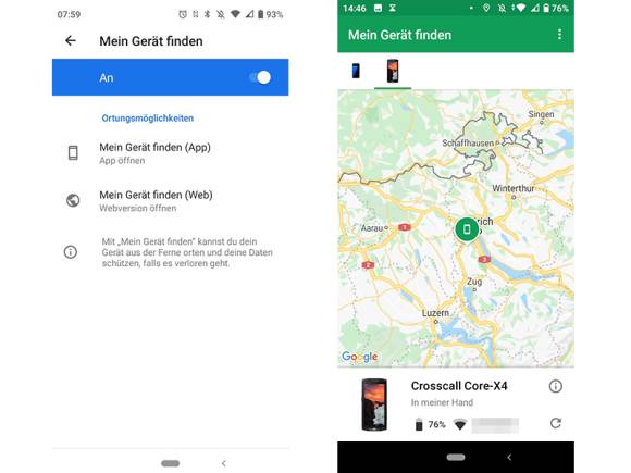 Screenshot Mein-Gerät-finden-Funktion in der App