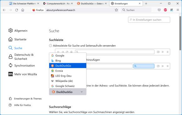 Die Sucheinstellungen im Firefox