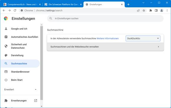 Die Sucheinstellungen in Google Chrome