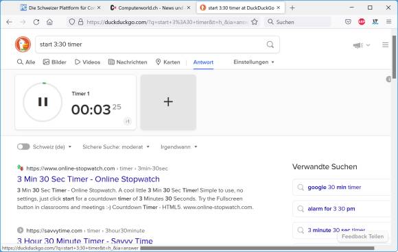 Ein laufender Timer in DuckDuckGo