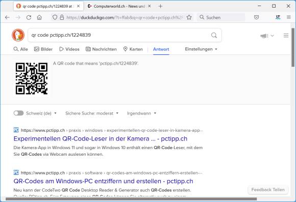 Screenshot eines von DuckDuckGo erzeugten QR-Codes
