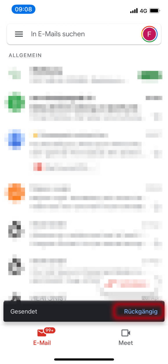 Der Rückgängig-Befehl in der Gmail-App
