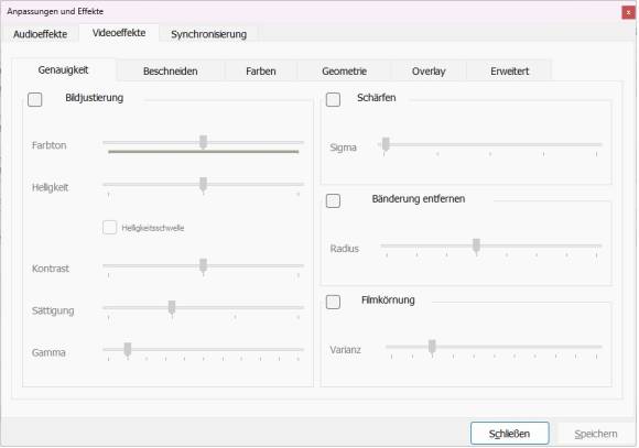 Screenshot der Einstellungen für Videoeffekte