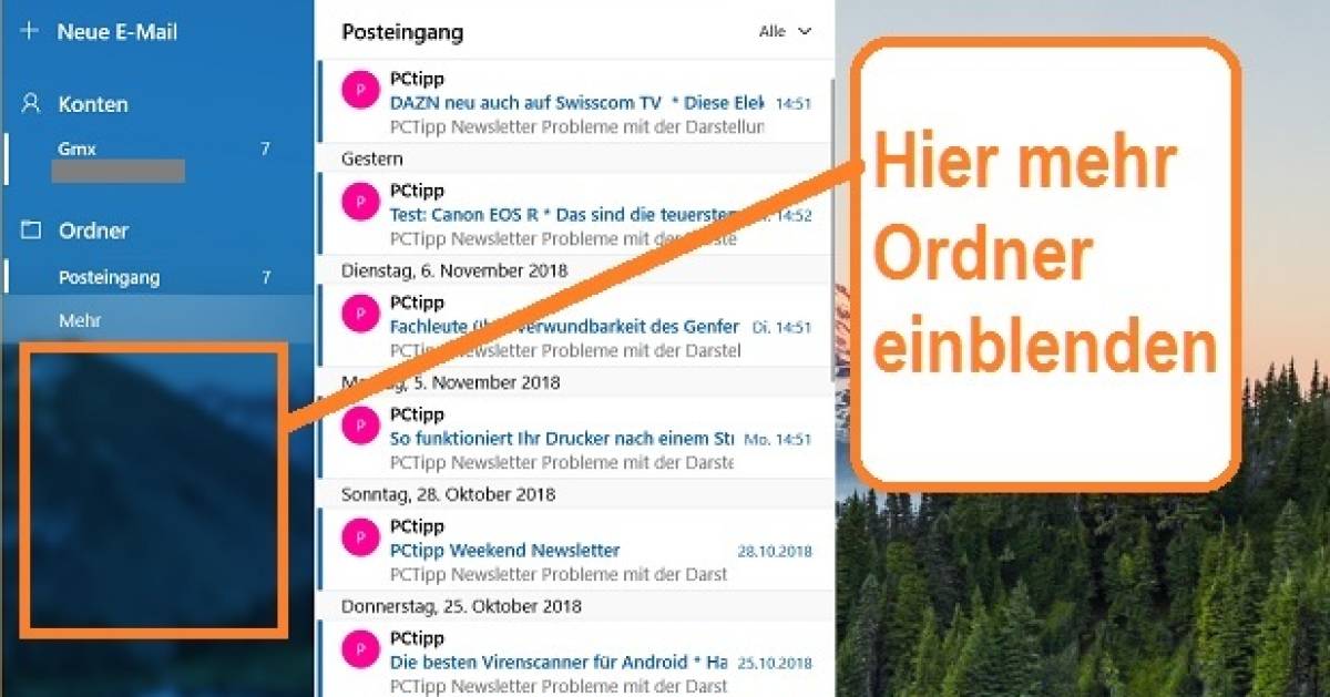 Windows 10 Mail: Mehr Mail-Ordner einblenden - pctipp.ch