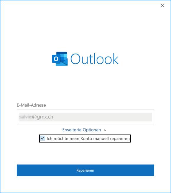 Screenshot Outlook-Reparaturdialog