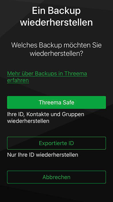 Threema-Safe-Backup auf iPhone wiederherstellen