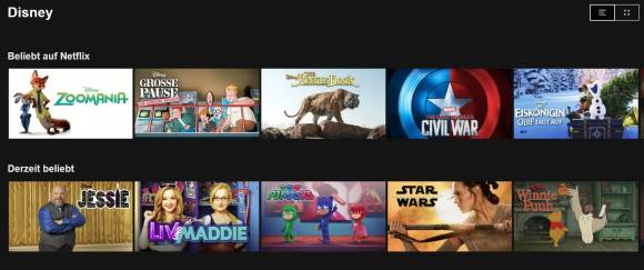 Screenshot zeigt einige bei Netflix verfügbare Filme