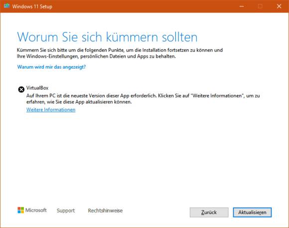 Screenshot Fehlermeldung