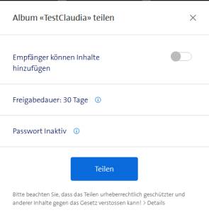 Swisscom MyCloud, Teilen-Dialog