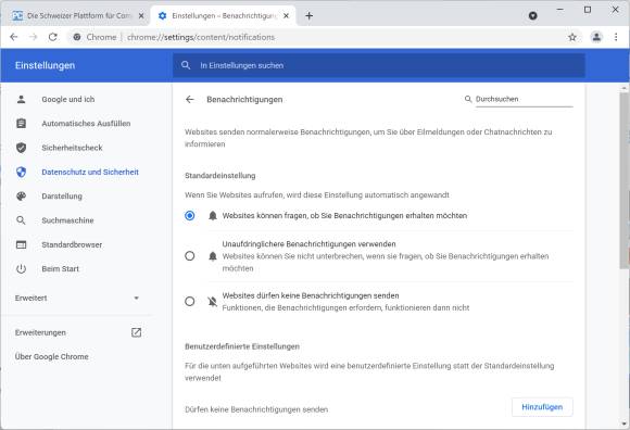 Screenshot Push-Einstellungen in Chrome