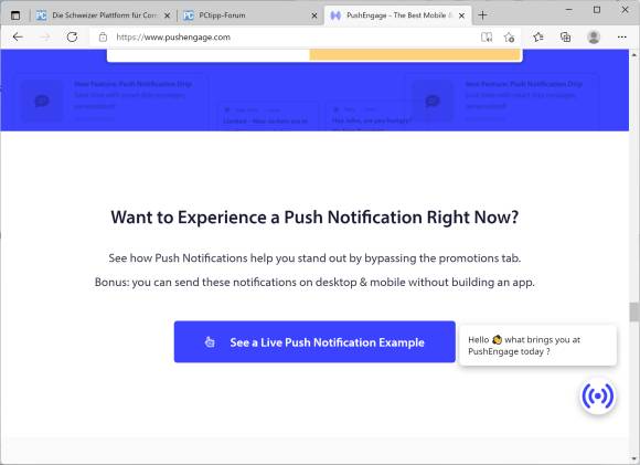 Screenshot Pushengage-Webseite