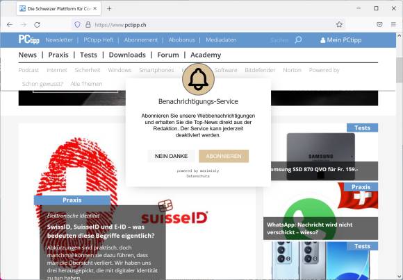 Screenshot Push-Anfrage von PCtipp.ch