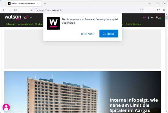 Screenshot Push-Anfrage bei watson.ch