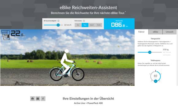 In diesem Beispiel schätzt der Assistent eine Reichweite von gut 86 Kilometern