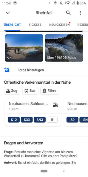 Smartphone-Screenshot zu ÖV-Verbindungen