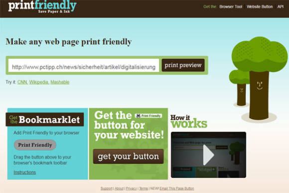Screenshot der Printfriendly-Webseite
